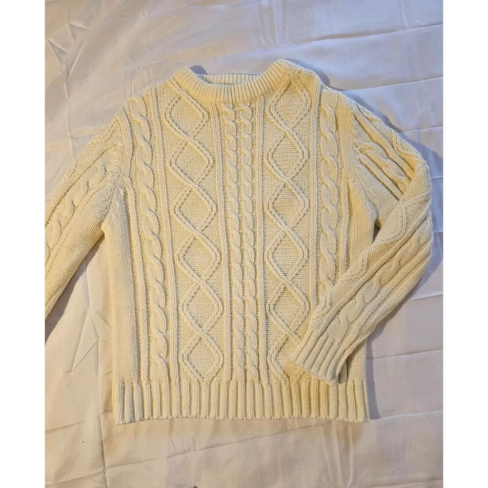 Vintage Sears The Mens Store Ivory Cable Knit Acrylic‎ Sweater Mens 42-44 L
